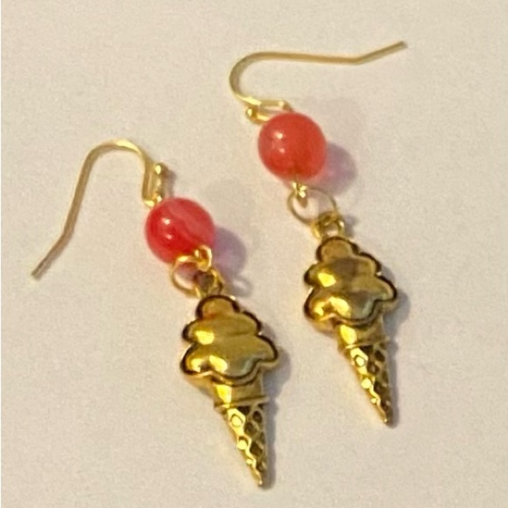 NEW PAPAYA RED JADE ice cream cone gemstone earrings